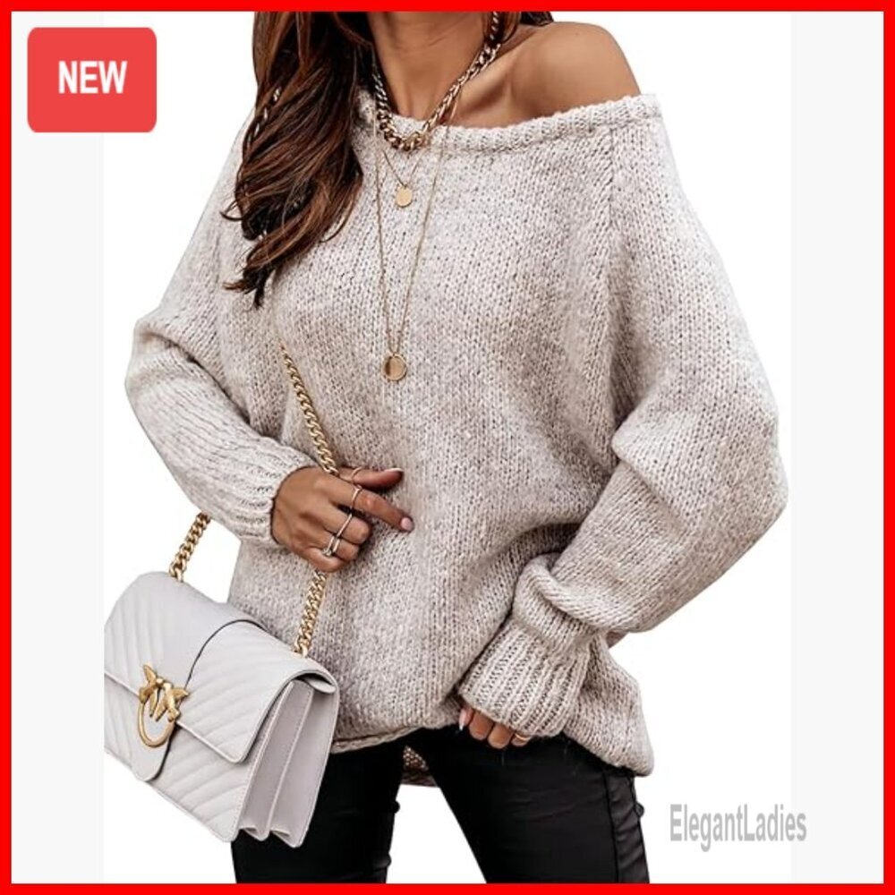Oversized Ribbed Knit Pullover Sweater Long Sleeve Crew Neck Loose Fit